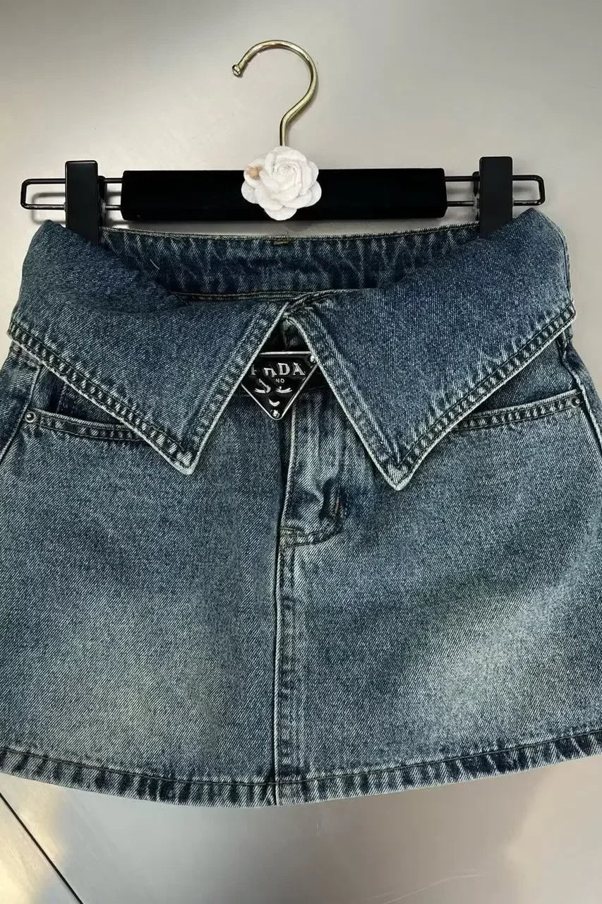 Retro Denim Fold Out Mini Skirt