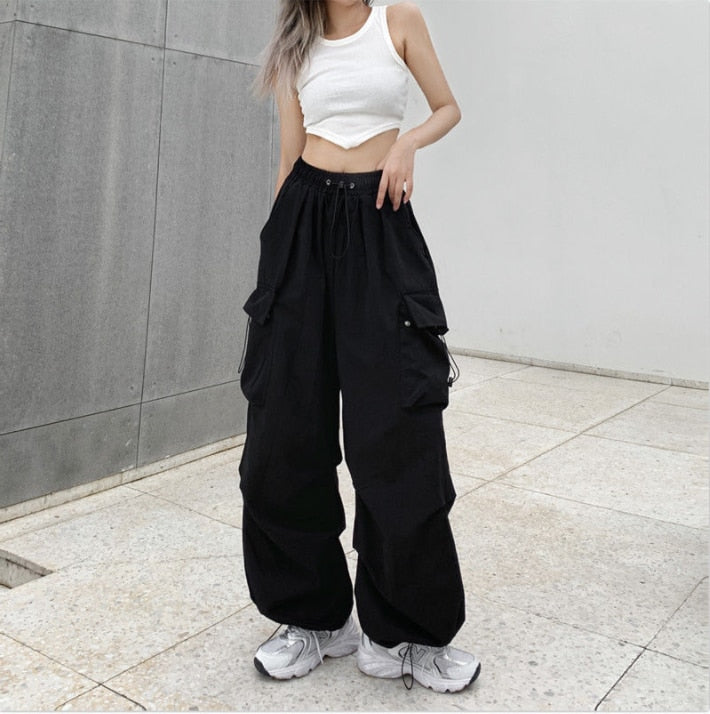Wide Leg Cargo Parachute Pants
