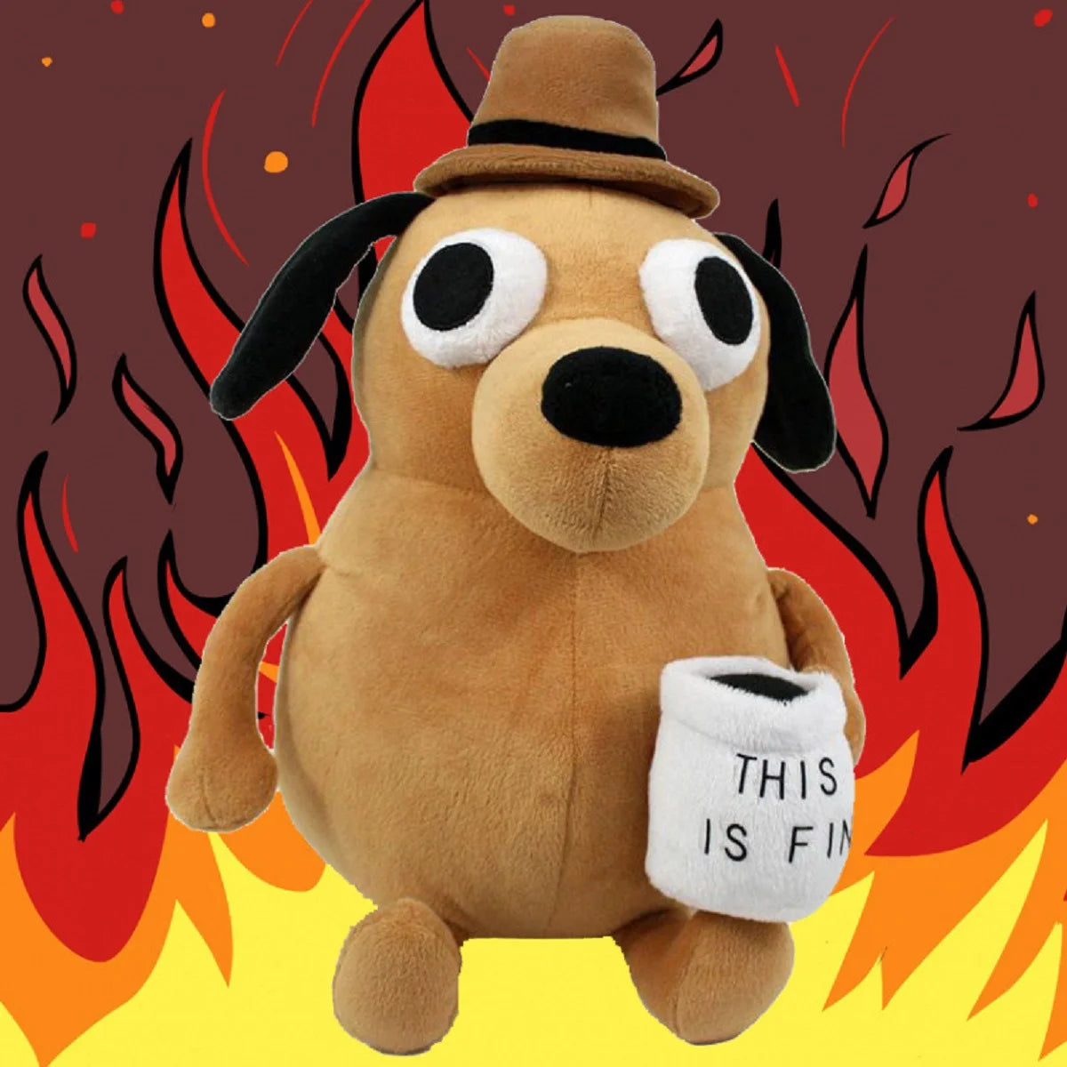 25cm This Is Fine Meme Coffee Dog Plush Toy
