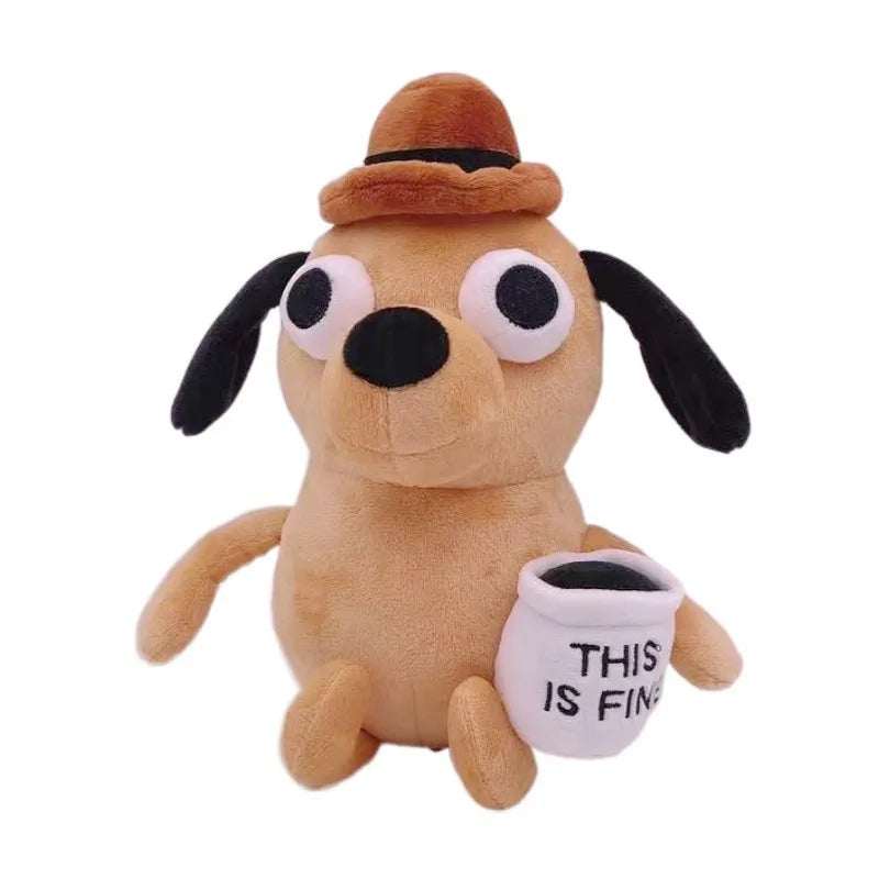 25cm This Is Fine Meme Coffee Dog Plush Toy