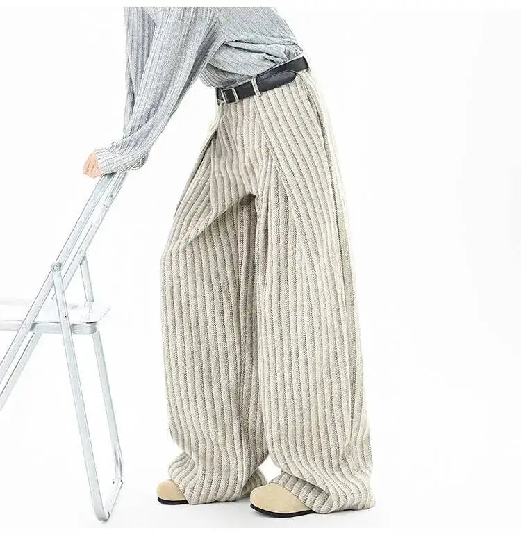 Striped Pleated Wide Leg Trousers