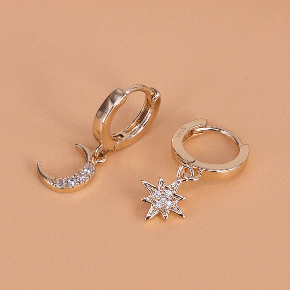 925 Sterling Silver Star Moon Earrings