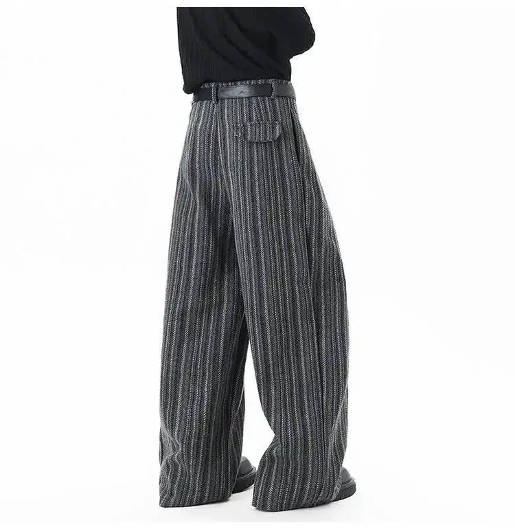 Striped Pleated Wide Leg Trousers
