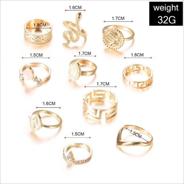 10 Piece Snake Ring Set