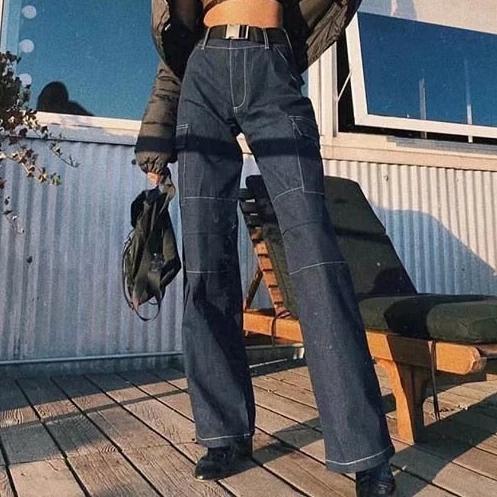 High Waisted Contrast Stitch Skate Cargo Pants