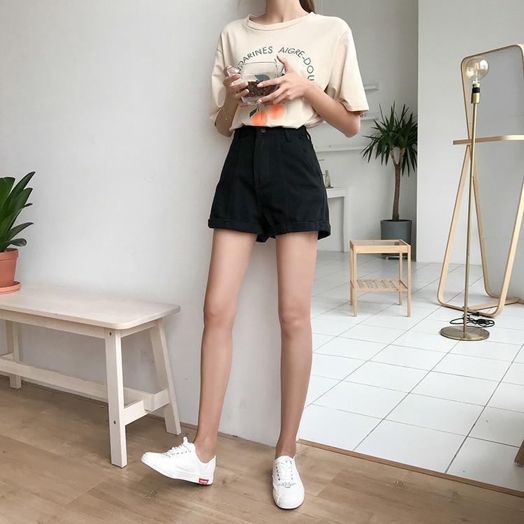 High Waisted Contracted Denim Shorts