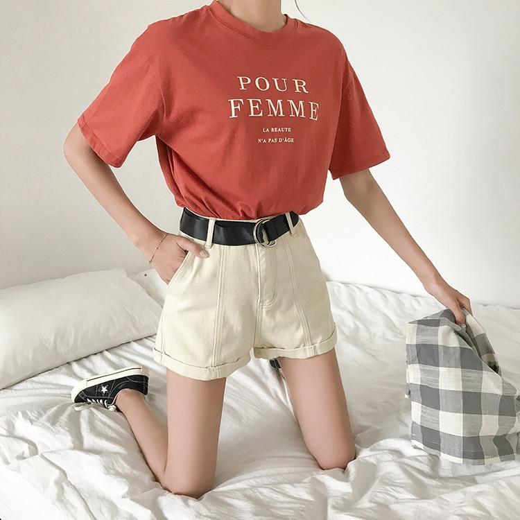 High Waisted Contracted Denim Shorts