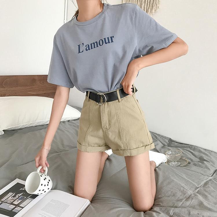 High Waisted Contracted Denim Shorts
