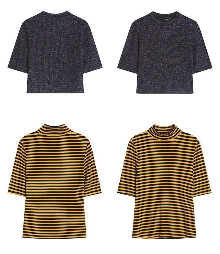 Striped Mock Neck Tee