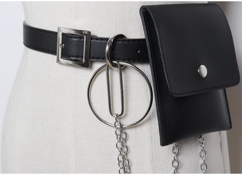 Basic Button Belt Bag With Detachable Chains