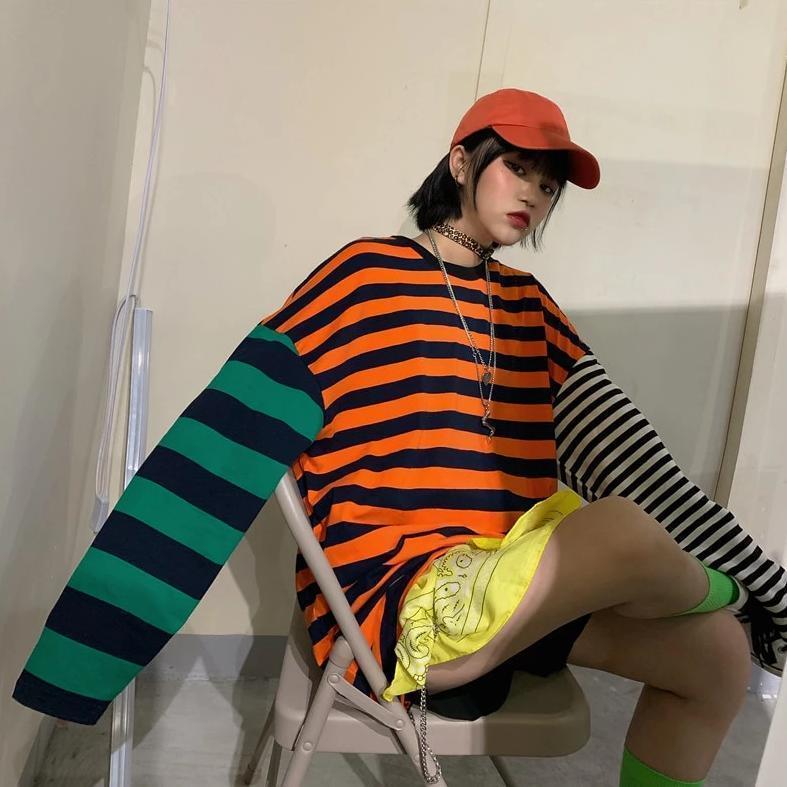 Patchwork Striped Long Sleeve Tee