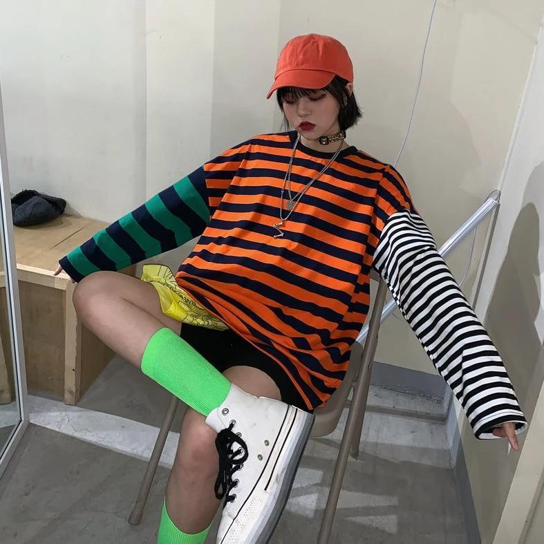 Patchwork Striped Long Sleeve Tee