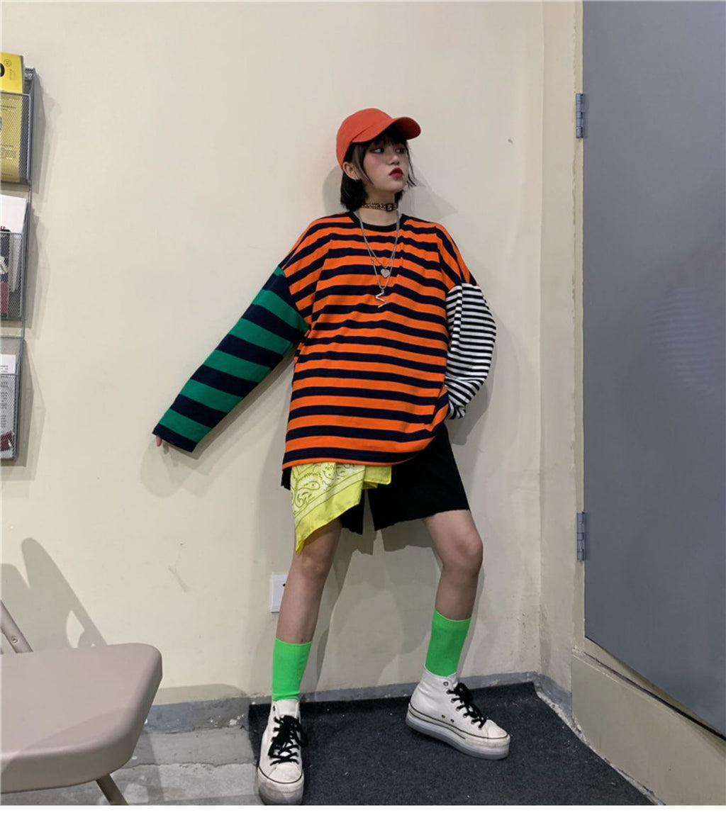 Patchwork Striped Long Sleeve Tee