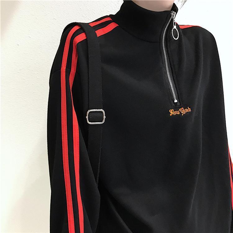 "New York" Embroidered Zip Up Pullover