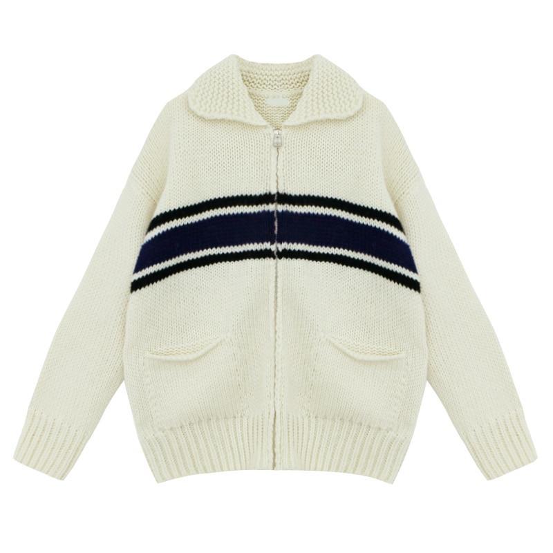 Thick Fiber Knitted Zip Up Cardigan