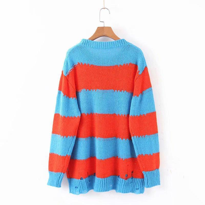 Distressed Striped Sweater