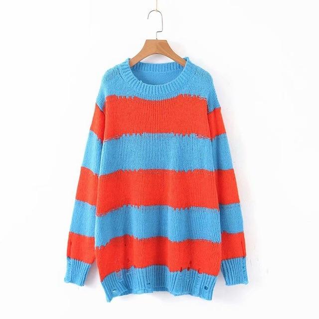 Distressed Striped Sweater
