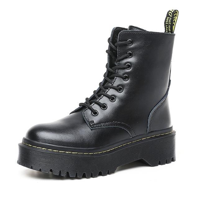 Genuine Leather Combat Platform Boots