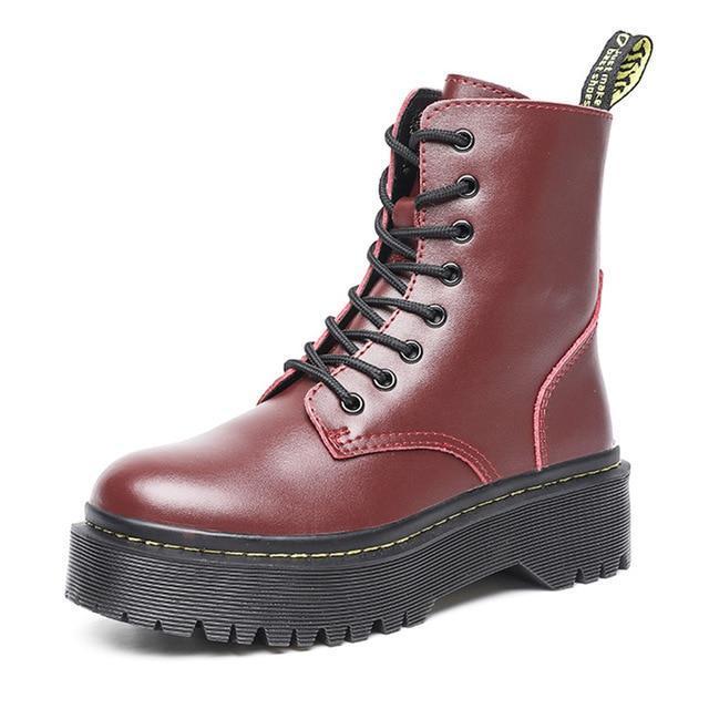Genuine Leather Combat Platform Boots