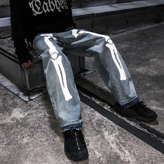 Hand Painted Skeleton Raw Denim