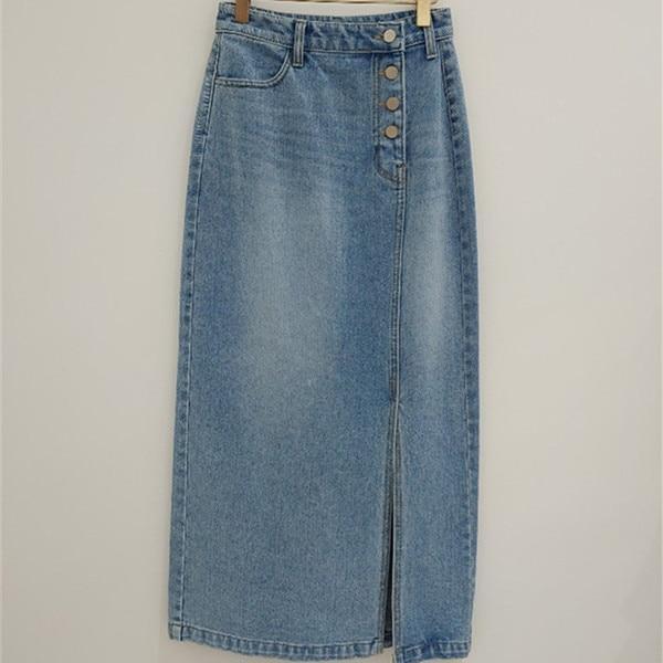 High Waisted Vintage  Split Denim Midi Skirt