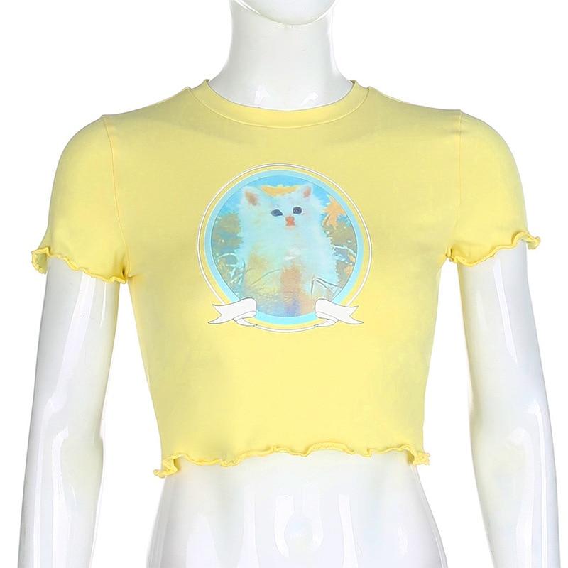 White Kitty Retro Top