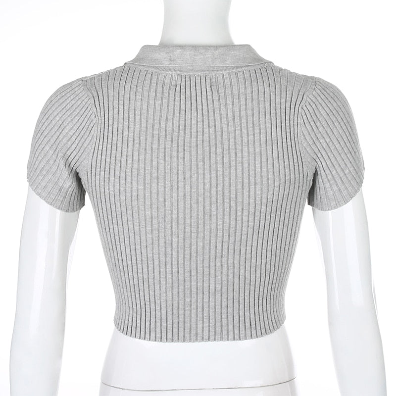 Ribbed Cropped Polo