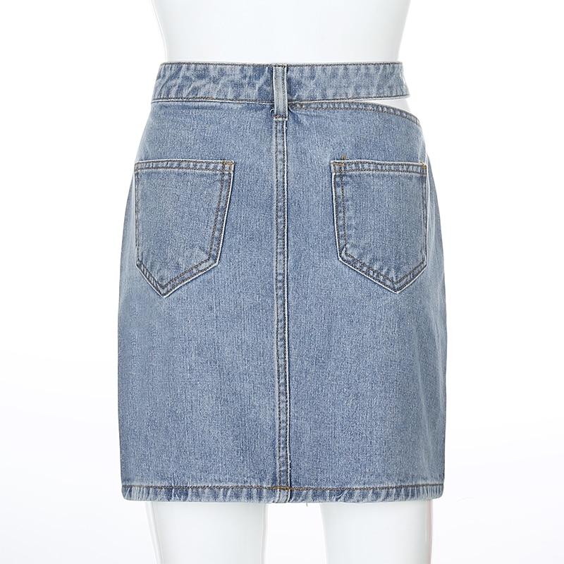 Side Cut High Waisted Denim Skirt