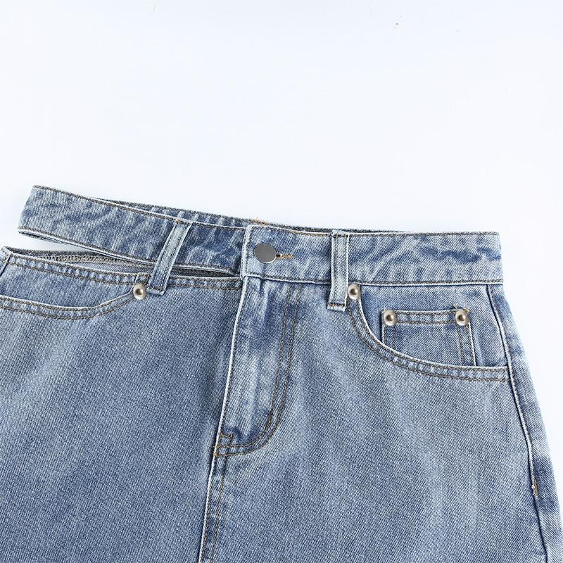 Side Cut High Waisted Denim Skirt