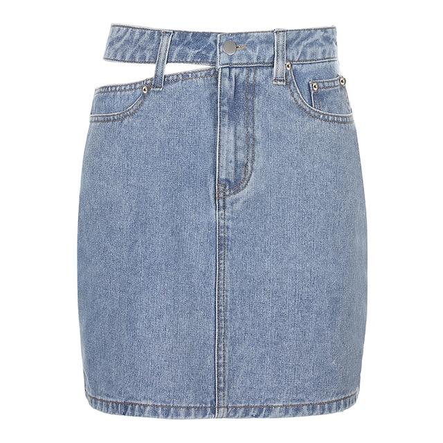 Side Cut High Waisted Denim Skirt