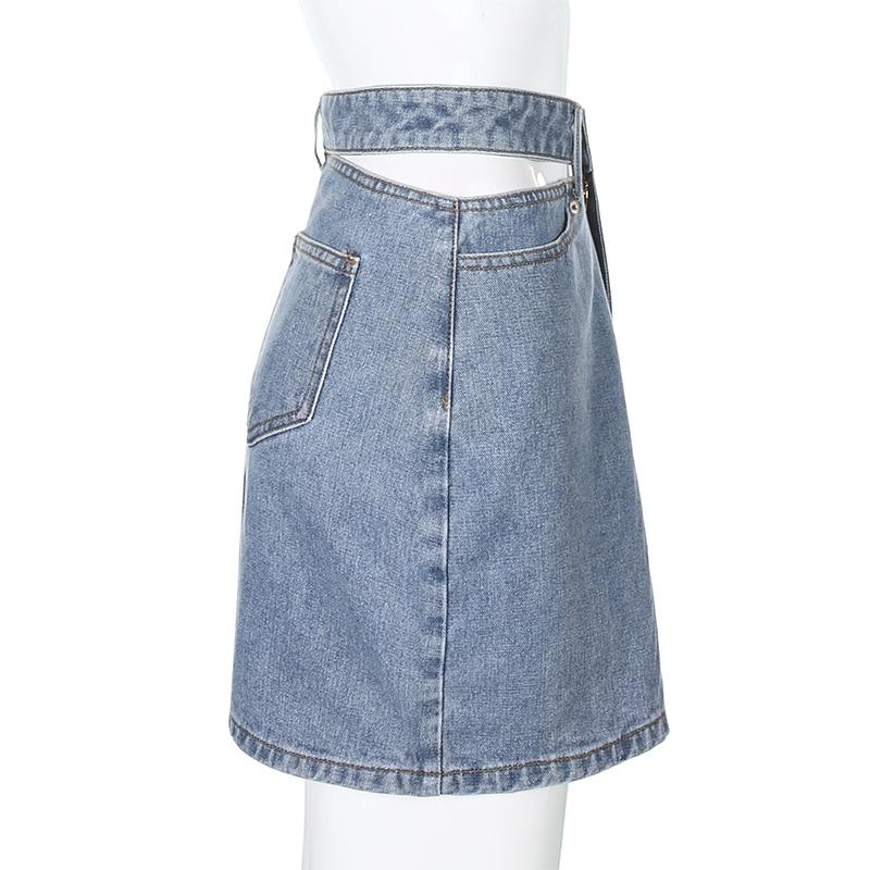 Side Cut High Waisted Denim Skirt