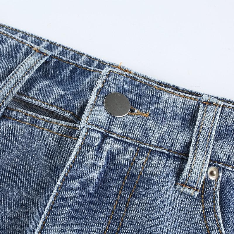 Side Cut High Waisted Denim Skirt