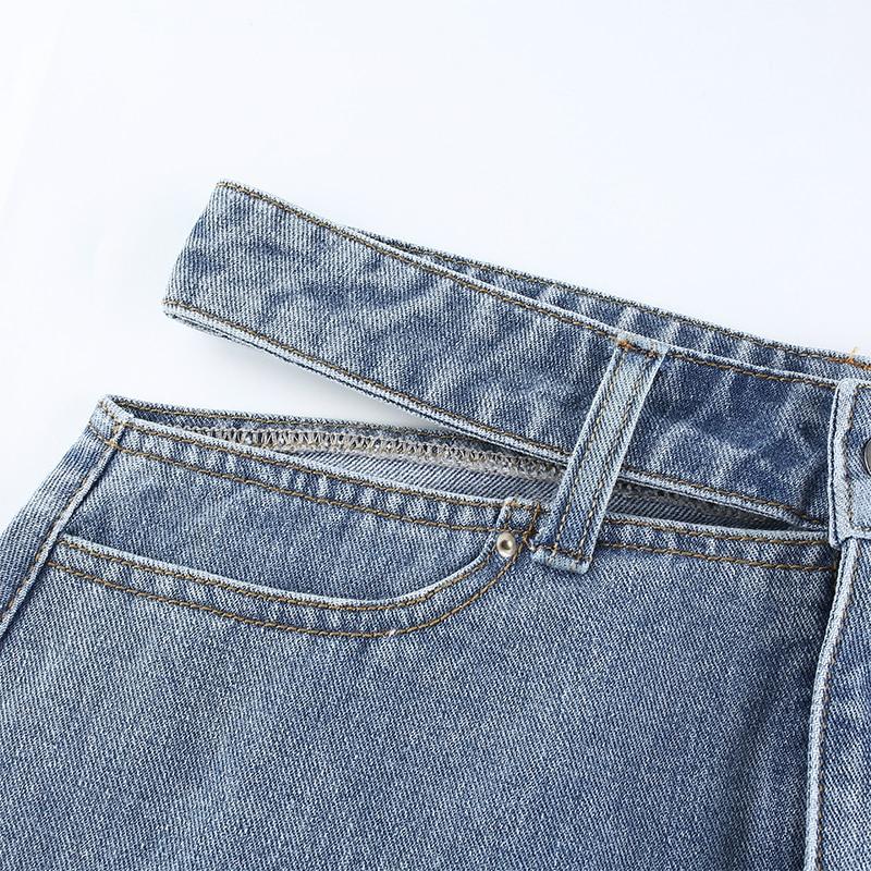 Side Cut High Waisted Denim Skirt
