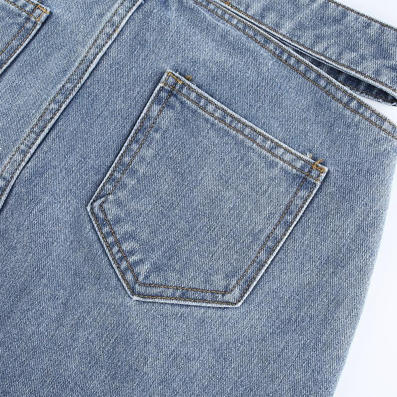 Side Cut High Waisted Denim Skirt