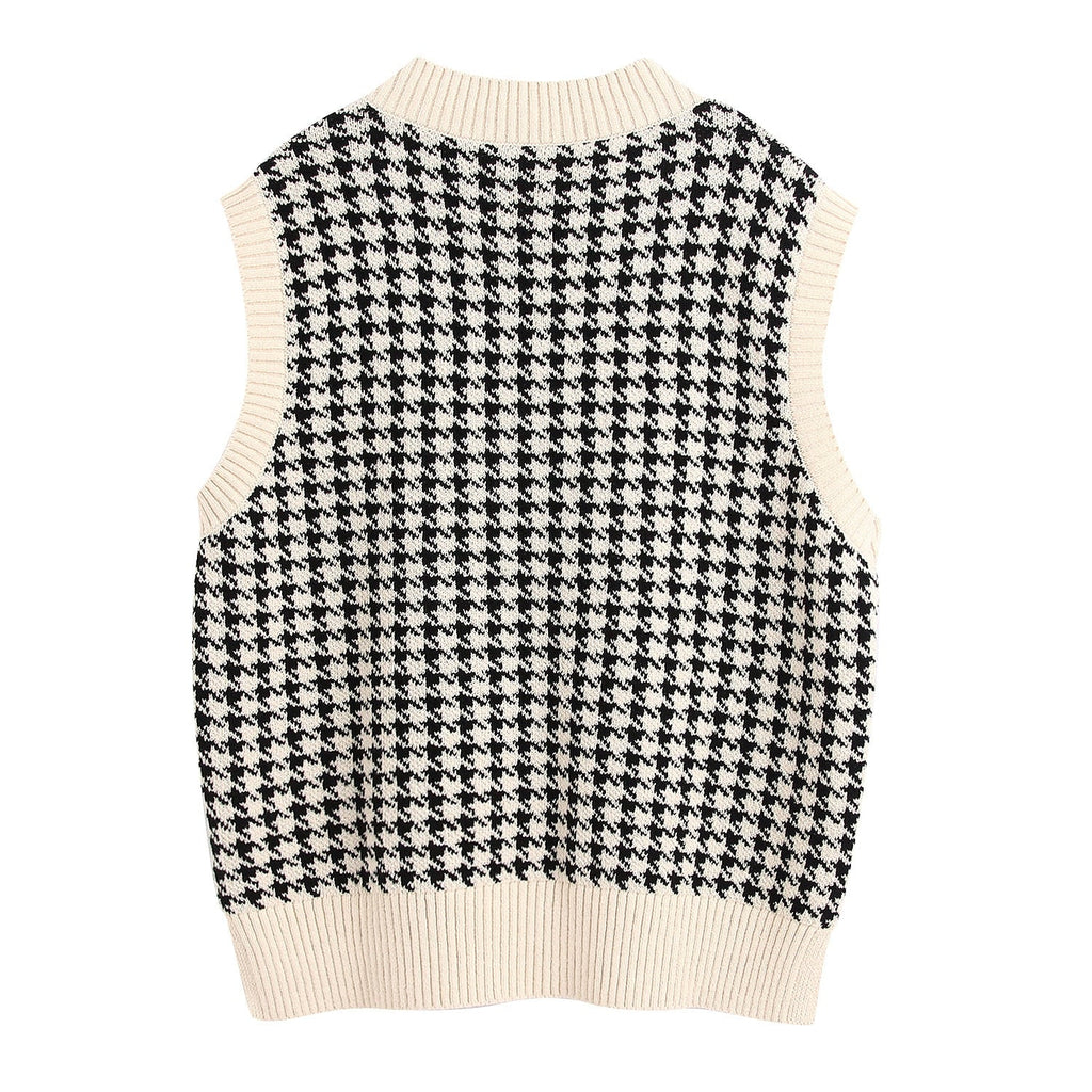 Oversized Knit Hounds Tooth Vest