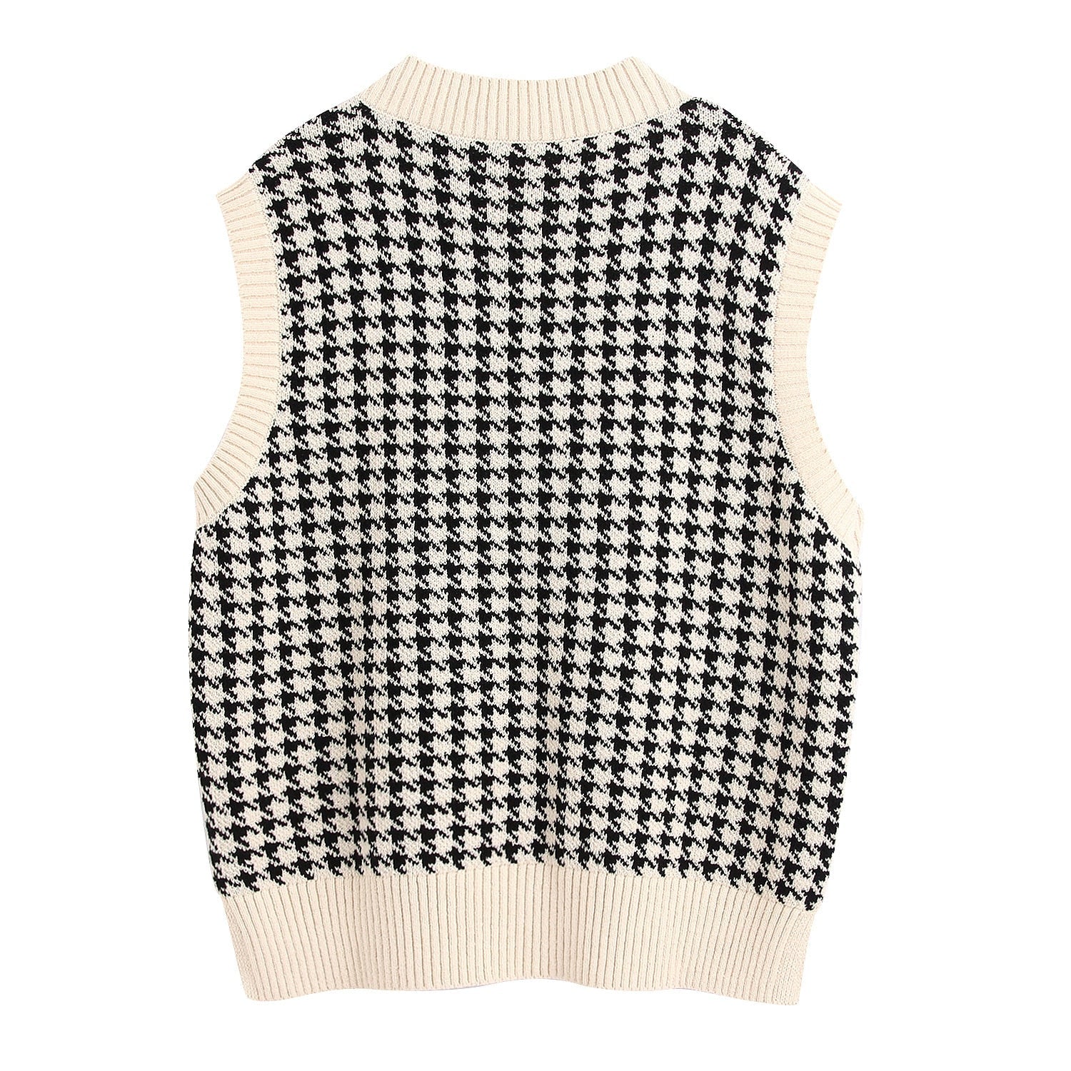 Oversized Knit Hounds Tooth Vest