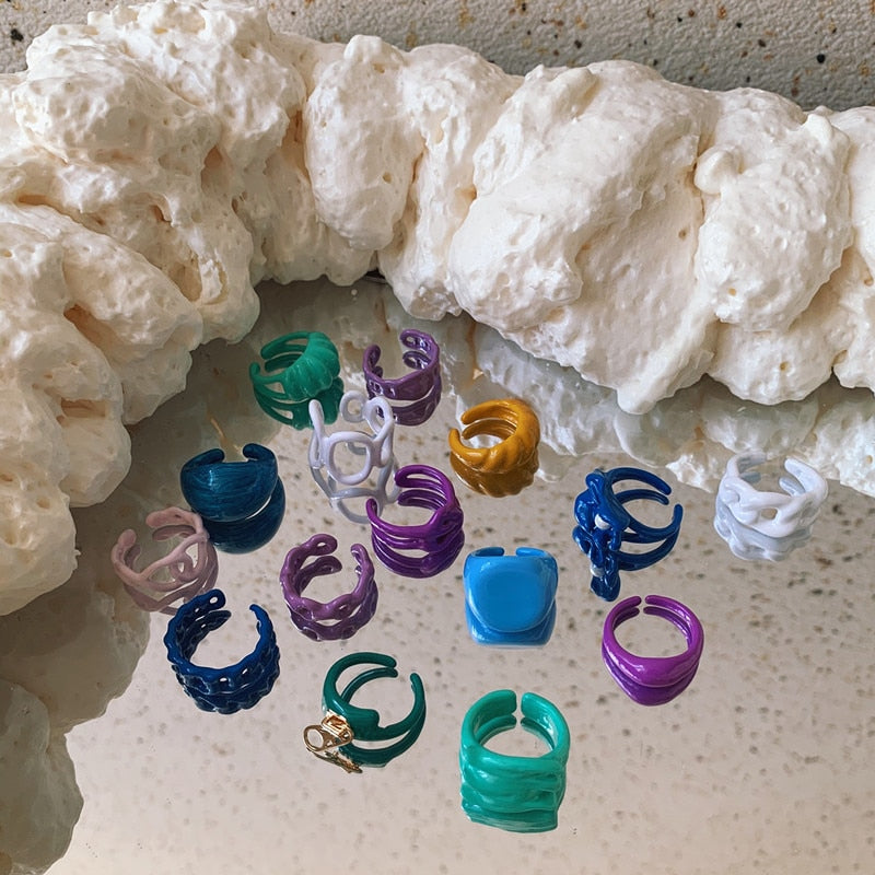 Hand-painted Solid Color Irregular Rings