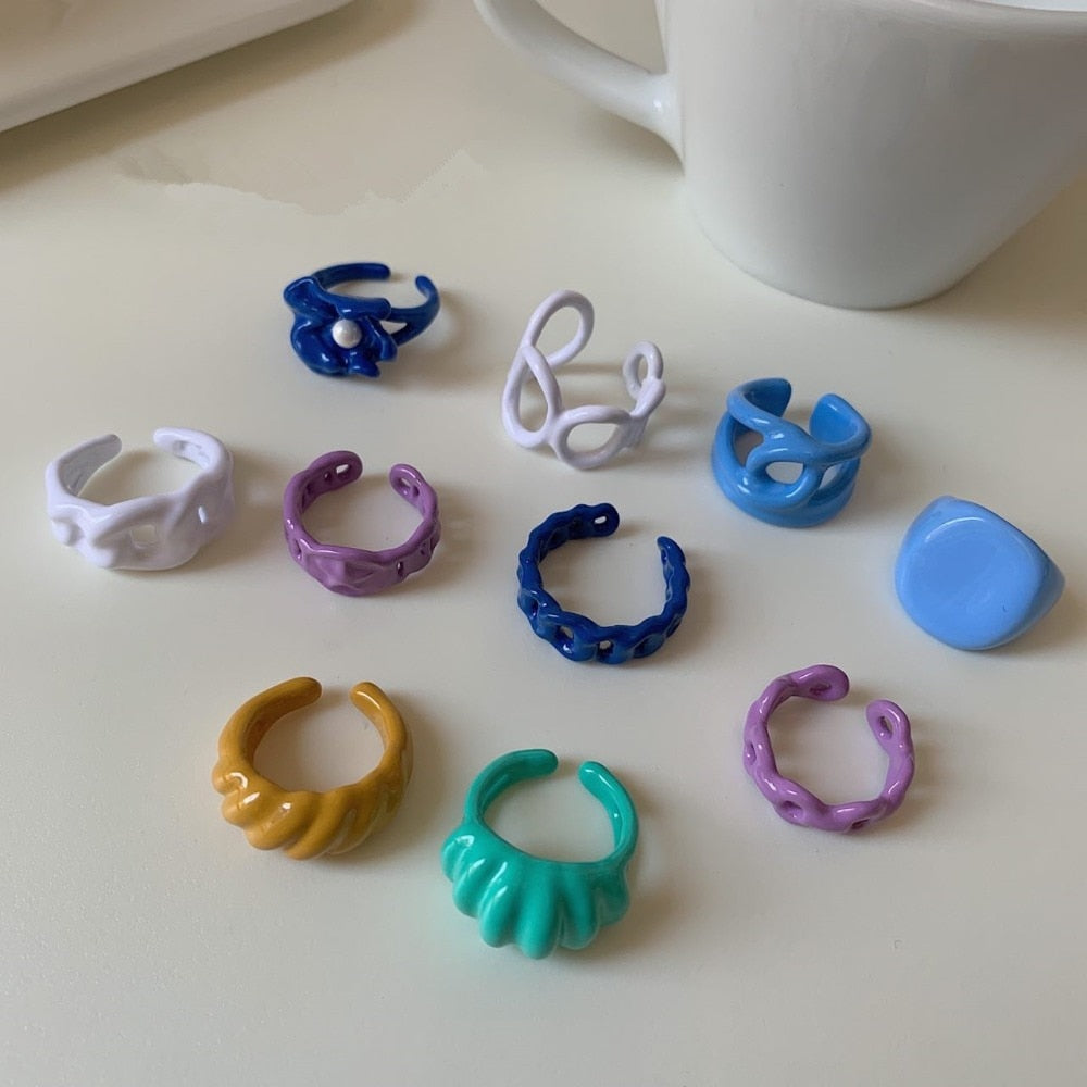Hand-painted Solid Color Irregular Rings