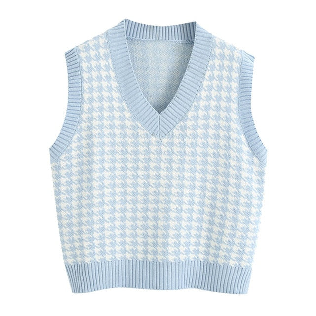 Oversized Knit Hounds Tooth Vest