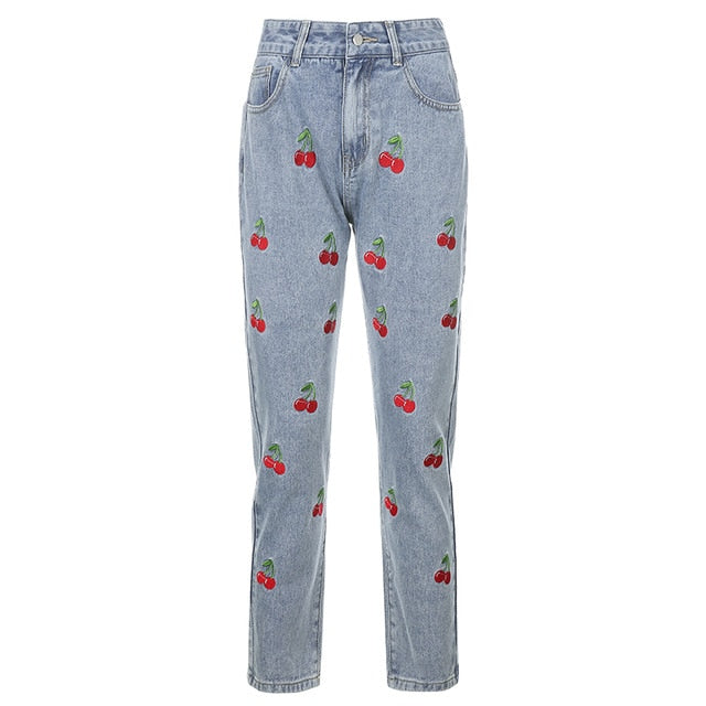 Cherry Embroidered Jeans