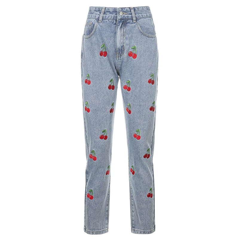 Cherry Embroidered Jeans