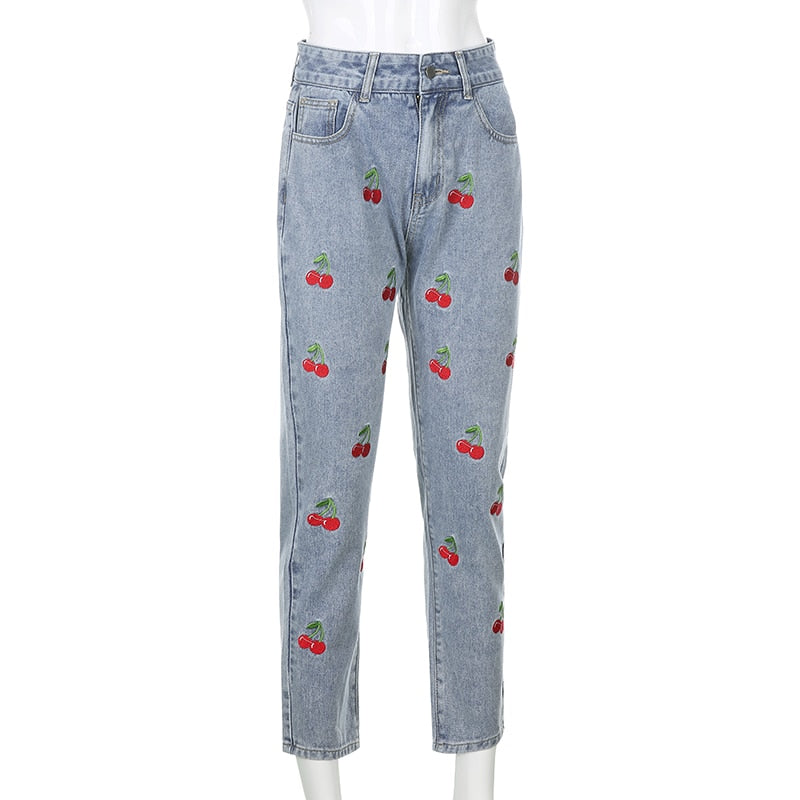Cherry Embroidered Jeans