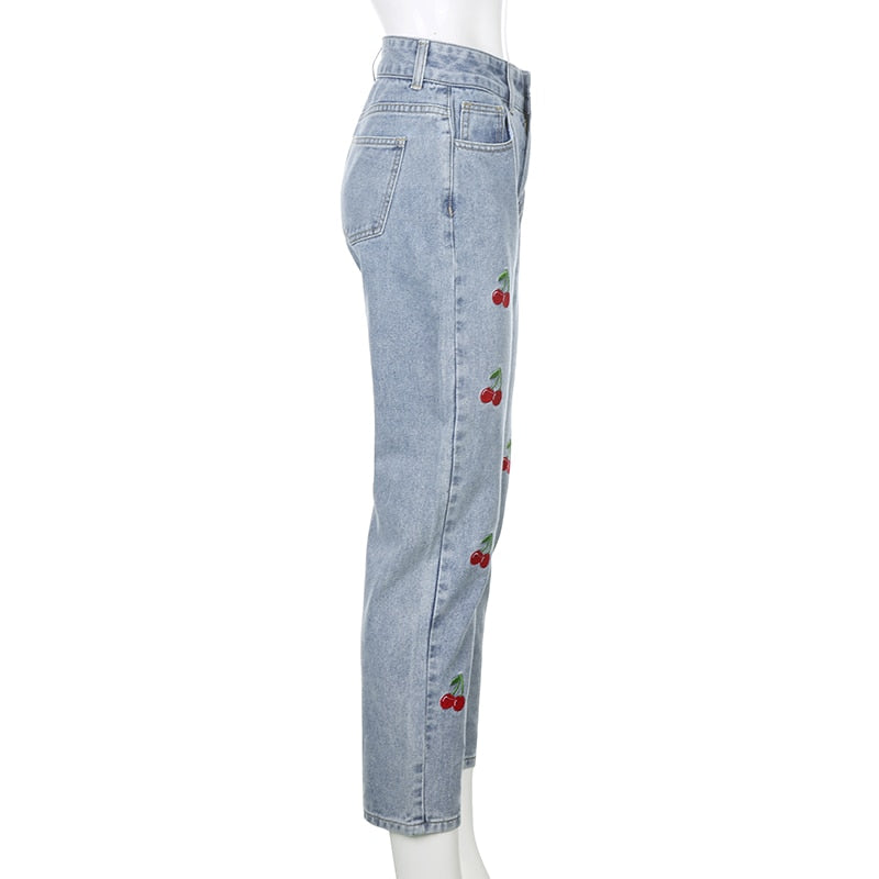Cherry Embroidered Jeans