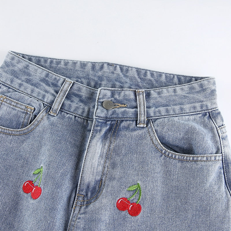 Cherry Embroidered Jeans