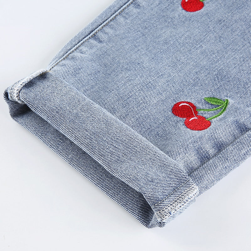 Cherry Embroidered Jeans