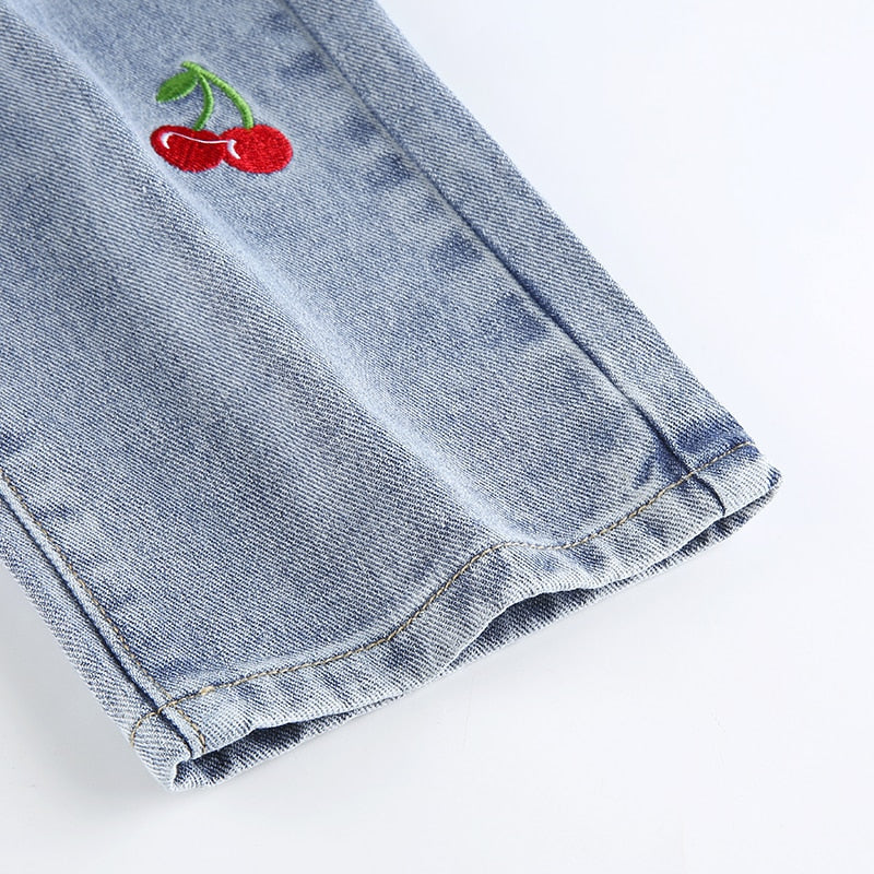 Cherry Embroidered Jeans
