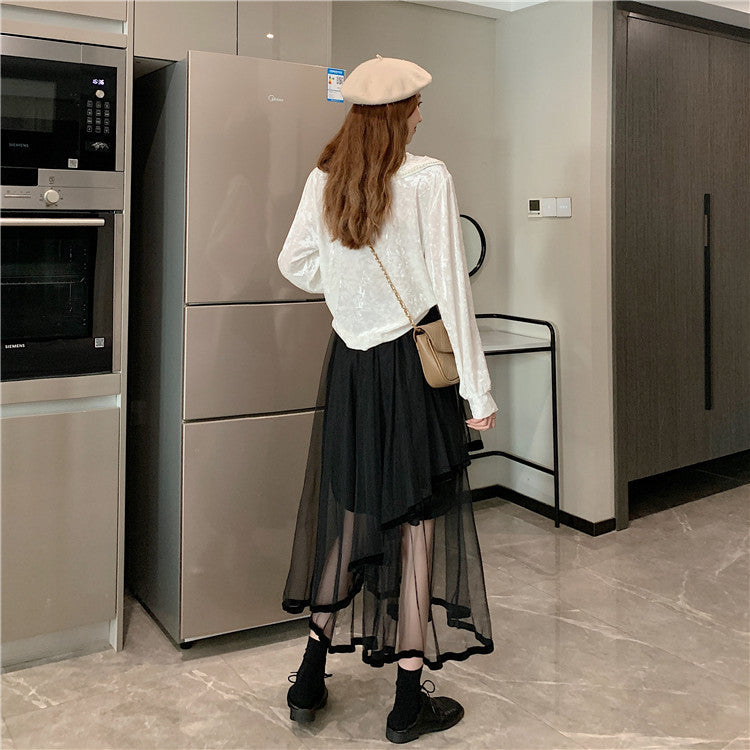 2 Layer High Waist Midi Skirt