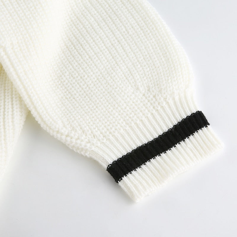 V Neck Preppy Cream Sweater