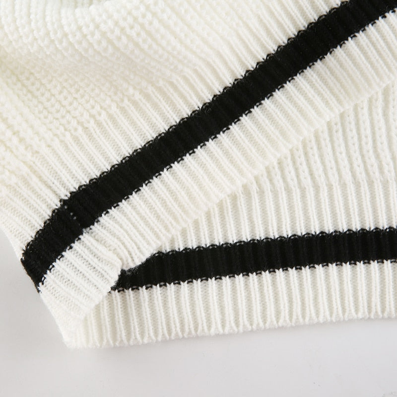 V Neck Preppy Cream Sweater