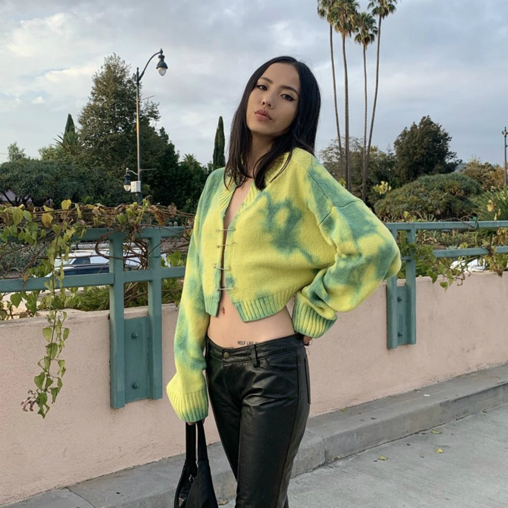 Tie Dye Safety Pin Cardigan Sweater
